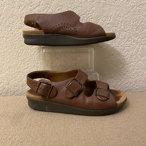 Women SAS Relaxed Sandals Brown Pebble Leather Adjustable Straps in Size 6.5 M - Picture 5 of 11